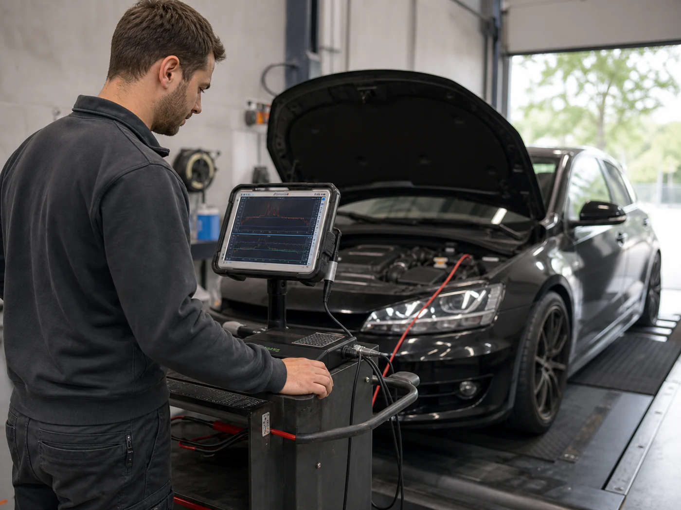 Laptop running live datalogging during a custom ECU remap at Navs HID Direct